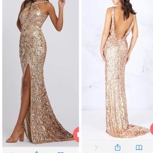 Cassandra Stone Keyhole halter gown Gold Sequence